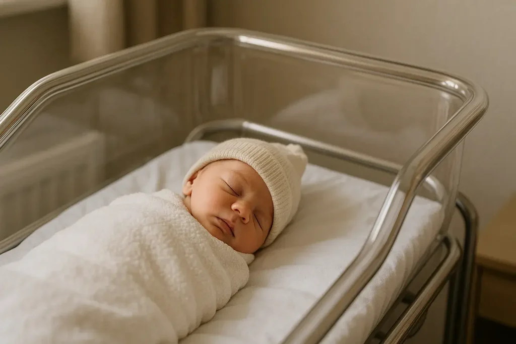 bébé qui dort tranquillement à la maternité