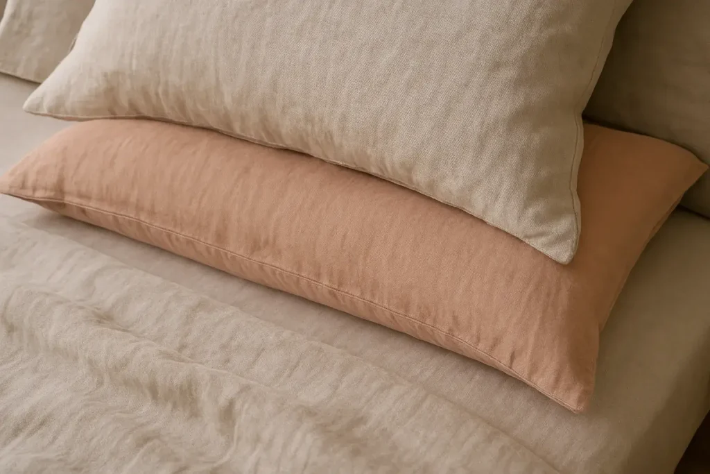 gros plan detaille sur la texture naturelle et legerement froissee du lin lave