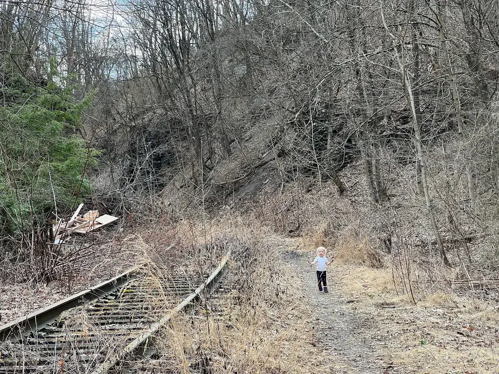 Jeune enfant marchant seul sur un sentier lors d'une journée d'hiver douce